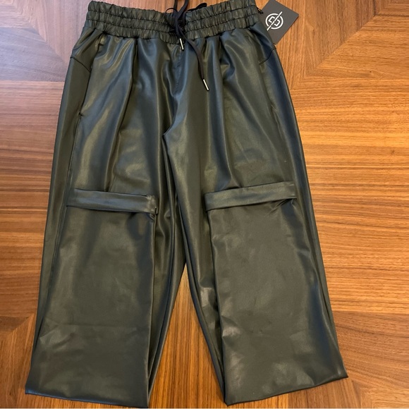 Casual Joggers black shiny stretch fabric high waisted drawstring size S - Picture 5 of 10